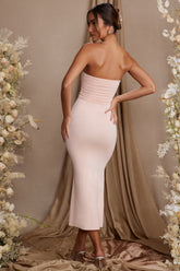 Strapless Thigh High Split Maxi Dress in Blush